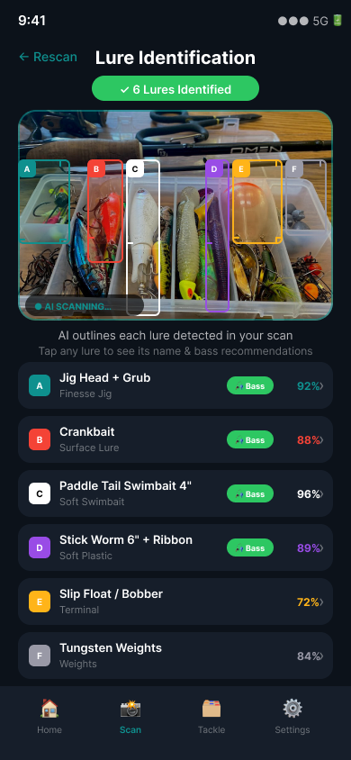 TackleBox Lure ID Map screen